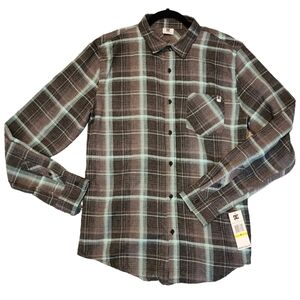 NWT DC Grey Mint Plaid Long Sleeve Button Up Shirt Size Medium Cotton‎ Poly